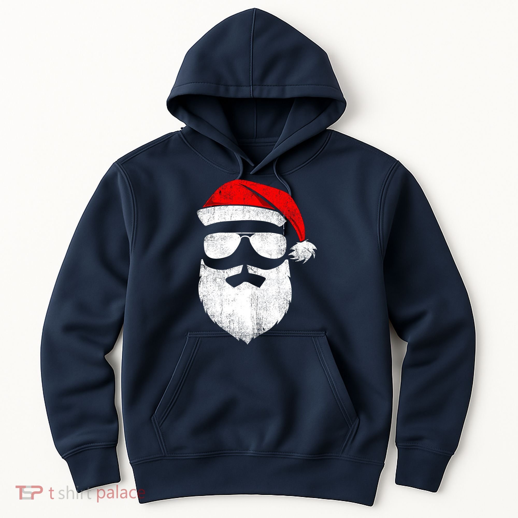 Funny Santa Claus Face Sunglasses With Hat Beard Christmas Hoodie