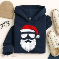 Funny Santa Claus Face Sunglasses With Hat Beard Christmas Hoodie thumb 4