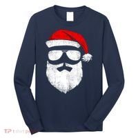Funny Santa Claus Face Sunglasses With Hat Beard Christmas Long Sleeve Shirt thumb 0