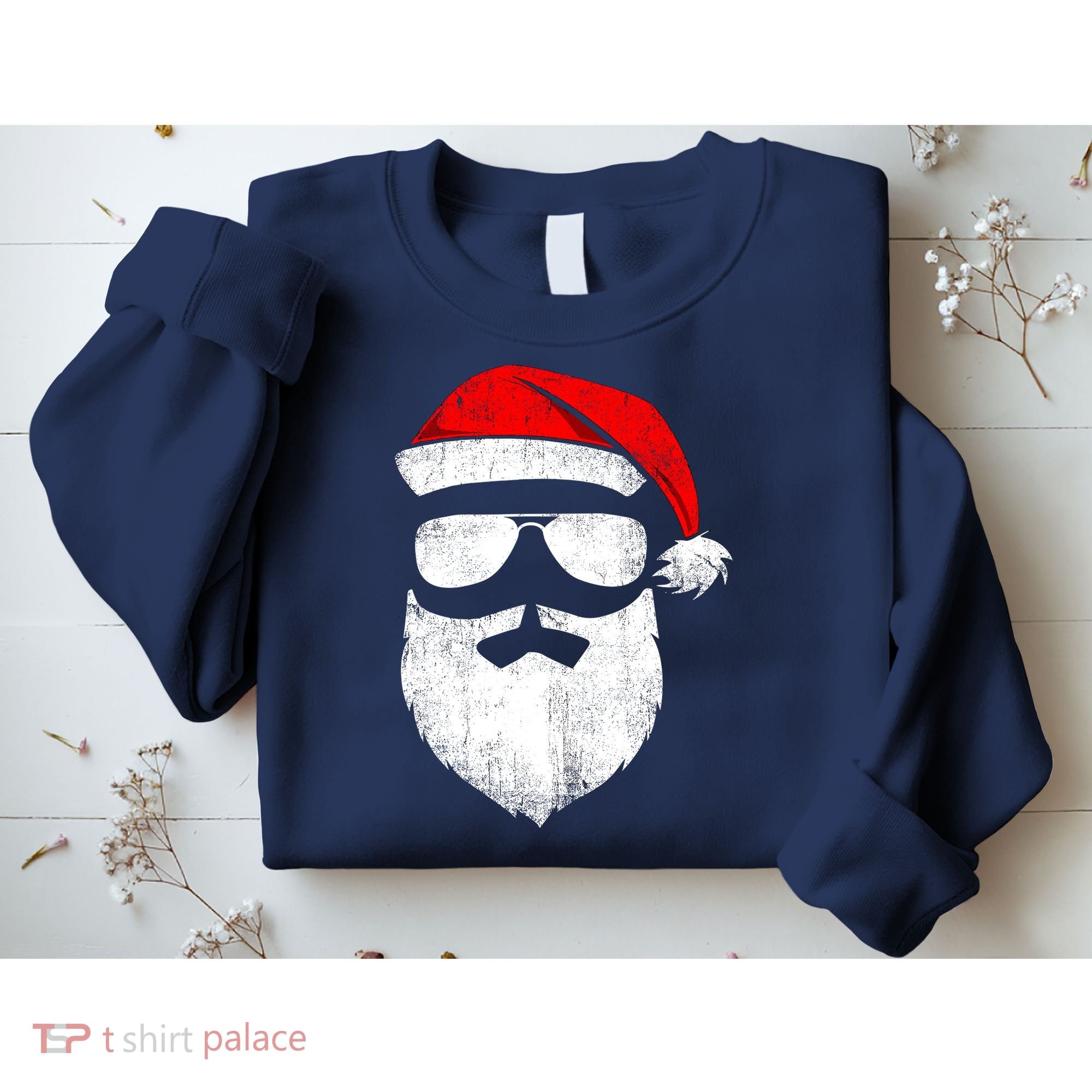 Funny Santa Claus Face Sunglasses With Hat Beard Christmas Sweatshirt