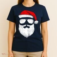Funny Santa Claus Face Sunglasses With Hat Beard Christmas T-Shirt thumb 4