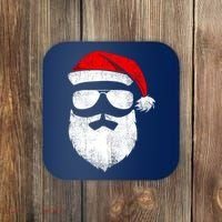 Funny Santa Claus Face Sunglasses With Hat Beard Christmas Coaster thumb 0
