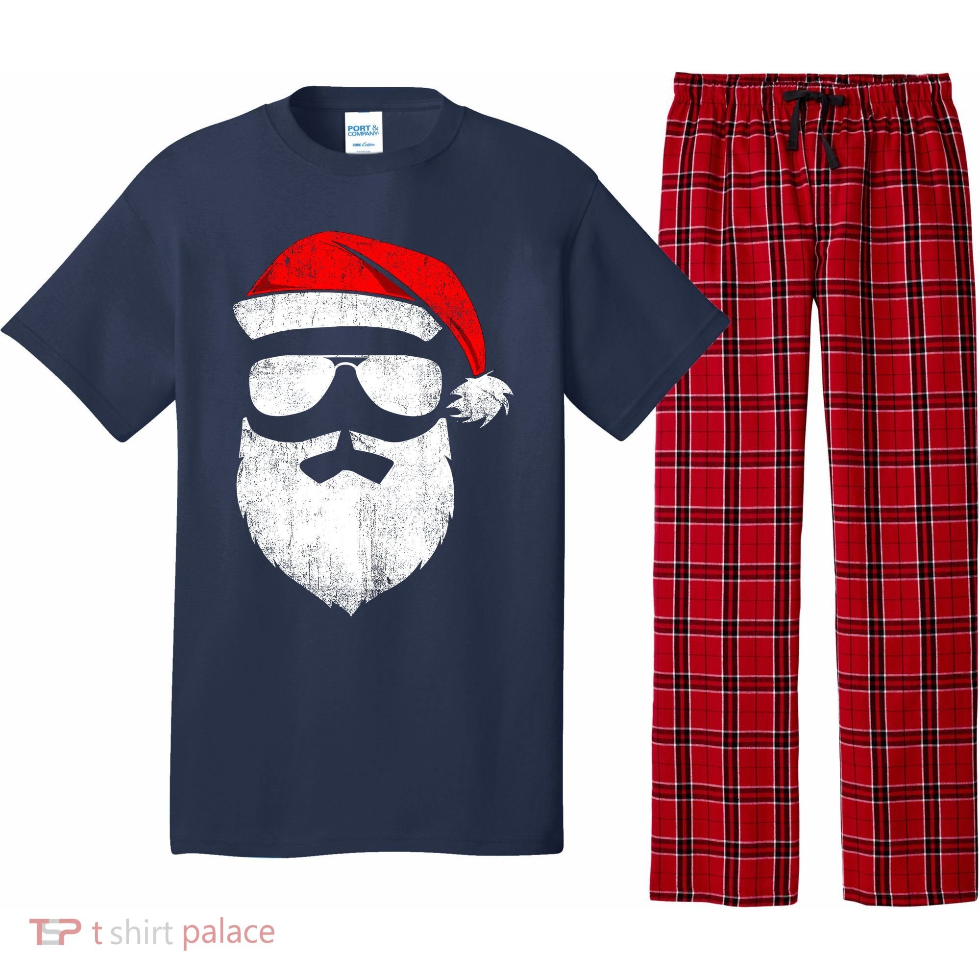 Funny Santa Claus Face Sunglasses With Hat Beard Christmas Pajama Set