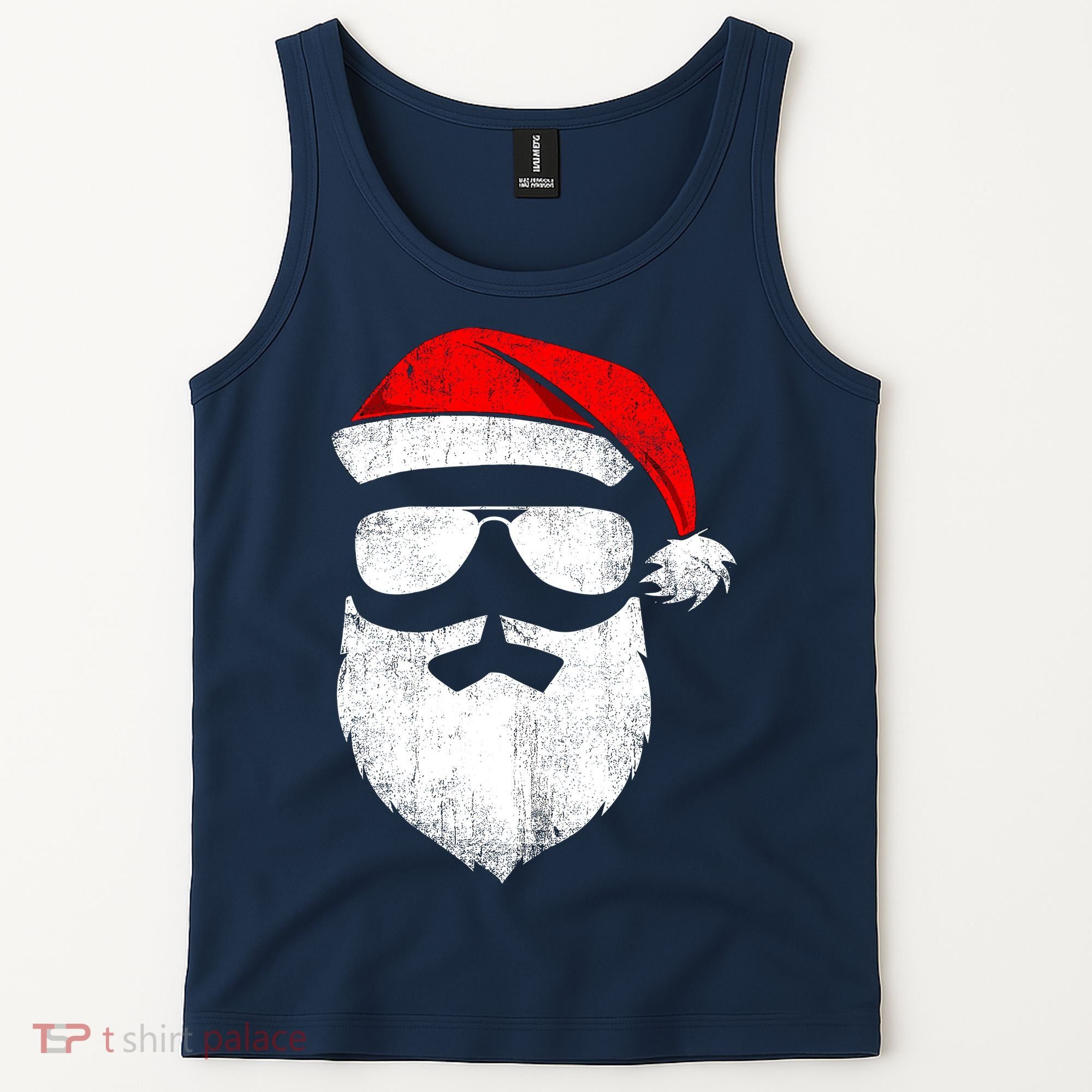 Funny Santa Claus Face Sunglasses With Hat Beard Christmas Tank Top