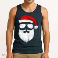 Funny Santa Claus Face Sunglasses With Hat Beard Christmas Tank Top thumb 3