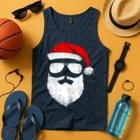 Funny Santa Claus Face Sunglasses With Hat Beard Christmas Tank Top thumb 4