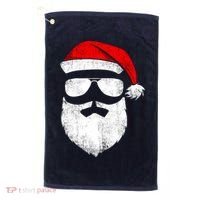 Funny Santa Claus Face Sunglasses With Hat Beard Christmas Golf Towel thumb 0