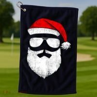 Funny Santa Claus Face Sunglasses With Hat Beard Christmas Golf Towel thumb 1