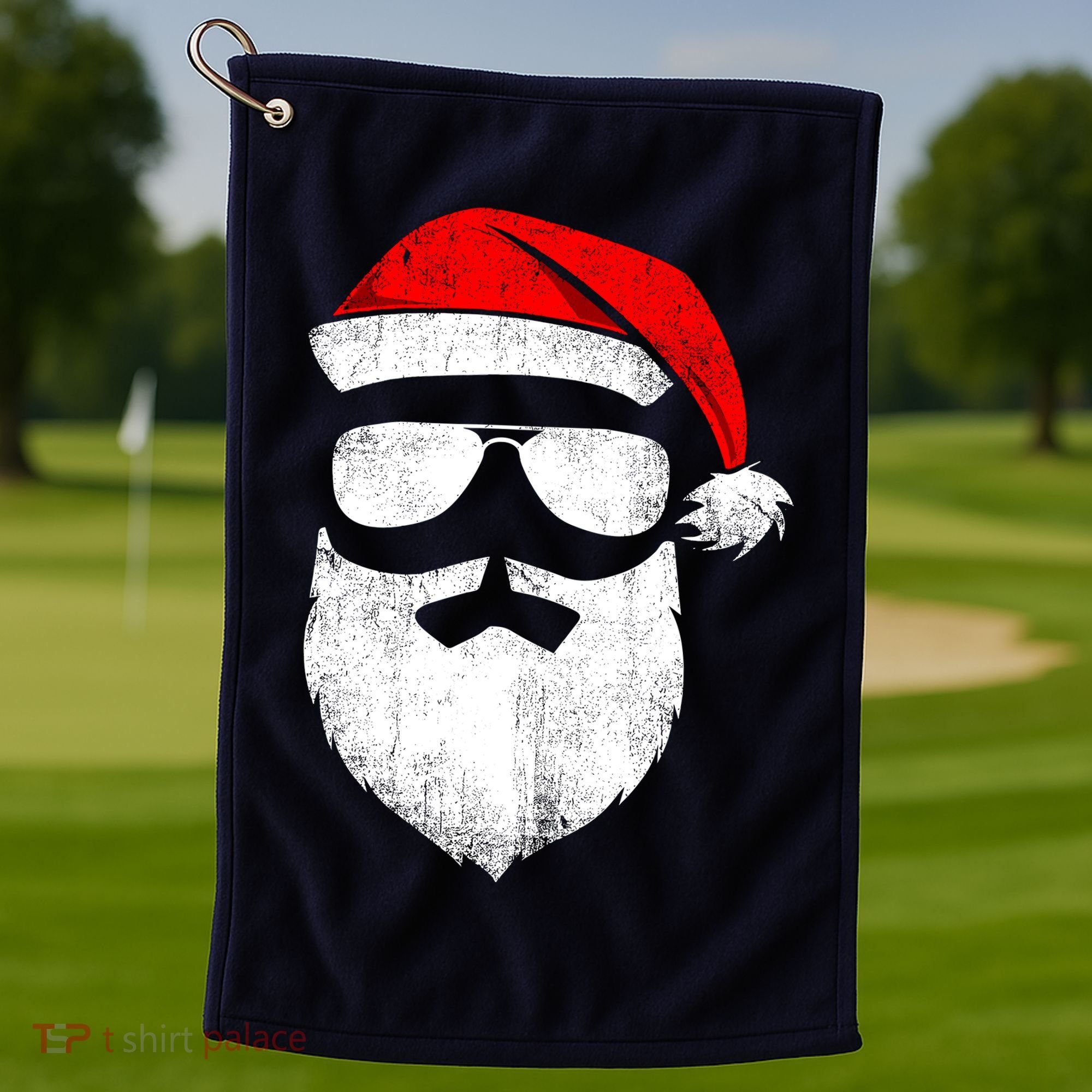 Funny Santa Claus Face Sunglasses With Hat Beard Christmas Golf Towel