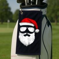 Funny Santa Claus Face Sunglasses With Hat Beard Christmas Golf Towel thumb 2