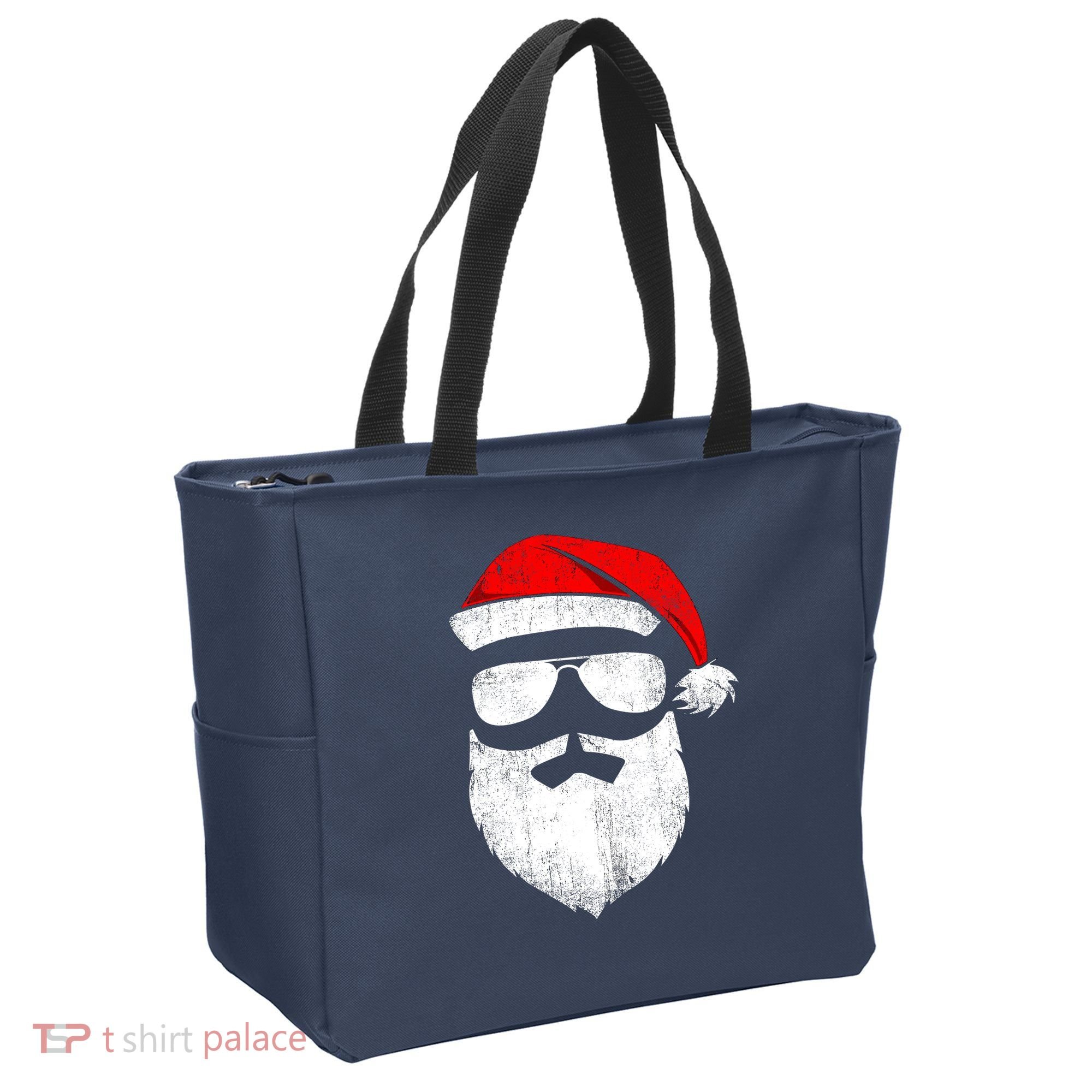 Funny Santa Claus Face Sunglasses With Hat Beard Christmas Tote Bag