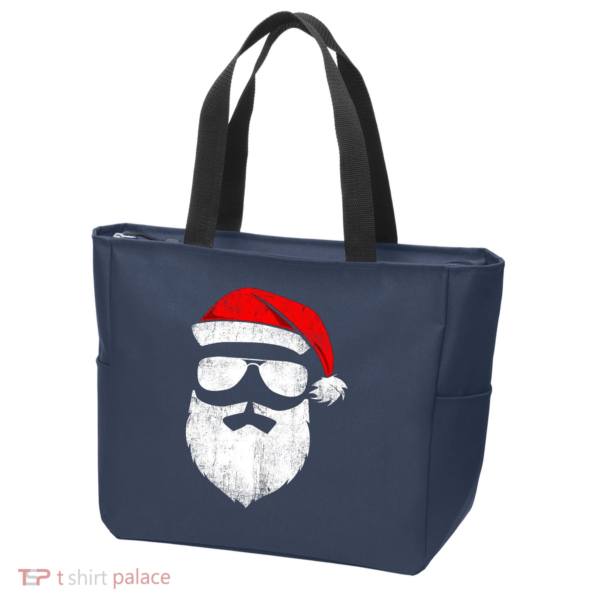 Funny Santa Claus Face Sunglasses With Hat Beard Christmas Tote Bag