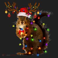 Funny Squirrel Christmas Tree Lights Reindeer Santa Hat Xmas Women's Sweatshirt thumb 2