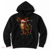 Funny Squirrel Christmas Tree Lights Reindeer Santa Hat Xmas Hoodie thumb 0