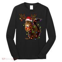 Funny Squirrel Christmas Tree Lights Reindeer Santa Hat Xmas Long Sleeve Shirt thumb 0