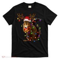 Funny Squirrel Christmas Tree Lights Reindeer Santa Hat Xmas T-Shirt thumb 0