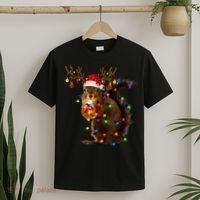 Funny Squirrel Christmas Tree Lights Reindeer Santa Hat Xmas T-Shirt thumb 2