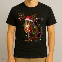Funny Squirrel Christmas Tree Lights Reindeer Santa Hat Xmas T-Shirt thumb 3