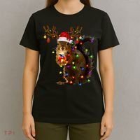 Funny Squirrel Christmas Tree Lights Reindeer Santa Hat Xmas T-Shirt thumb 4