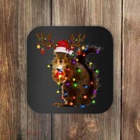 Funny Squirrel Christmas Tree Lights Reindeer Santa Hat Xmas Coaster thumb 0