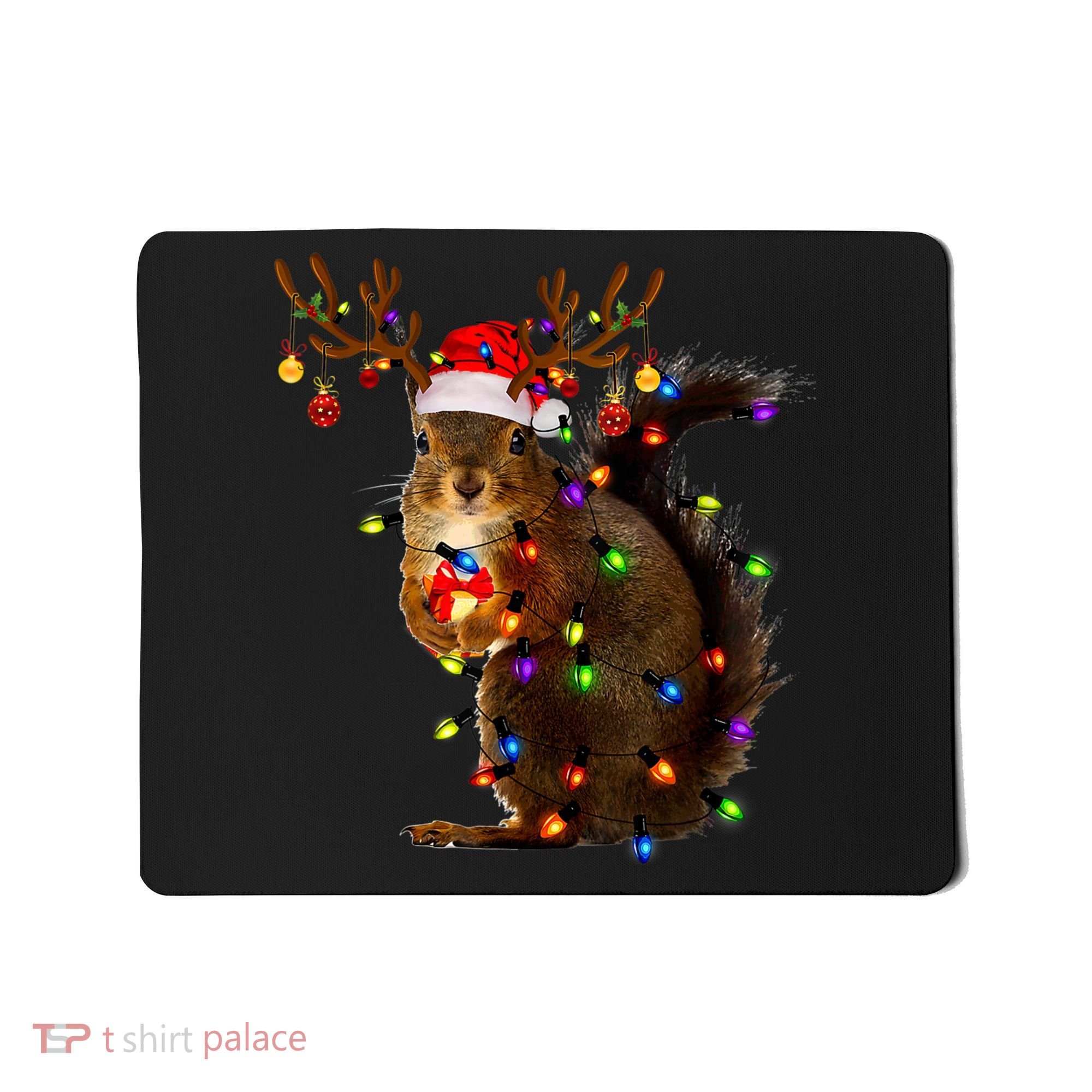 Funny Squirrel Christmas Tree Lights Reindeer Santa Hat Xmas Mousepad