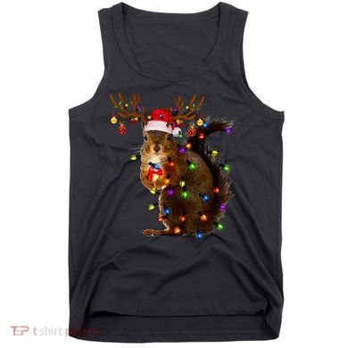 Funny Squirrel Christmas Tree Lights Reindeer Santa Hat Xmas Tank Top