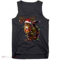 Funny Squirrel Christmas Tree Lights Reindeer Santa Hat Xmas Tank Top thumb 0