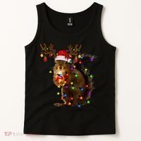 Funny Squirrel Christmas Tree Lights Reindeer Santa Hat Xmas Tank Top thumb 2