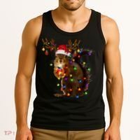 Funny Squirrel Christmas Tree Lights Reindeer Santa Hat Xmas Tank Top thumb 3