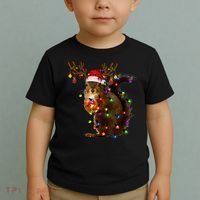 Funny Squirrel Christmas Tree Lights Reindeer Santa Hat Xmas Toddler T-Shirt thumb 2