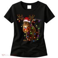 Funny Squirrel Christmas Tree Lights Reindeer Santa Hat Xmas Women's T-Shirt thumb 0