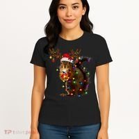 Funny Squirrel Christmas Tree Lights Reindeer Santa Hat Xmas Women's T-Shirt thumb 4