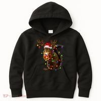 Funny Squirrel Christmas Tree Lights Reindeer Santa Hat Xmas Kids Hoodie thumb 0