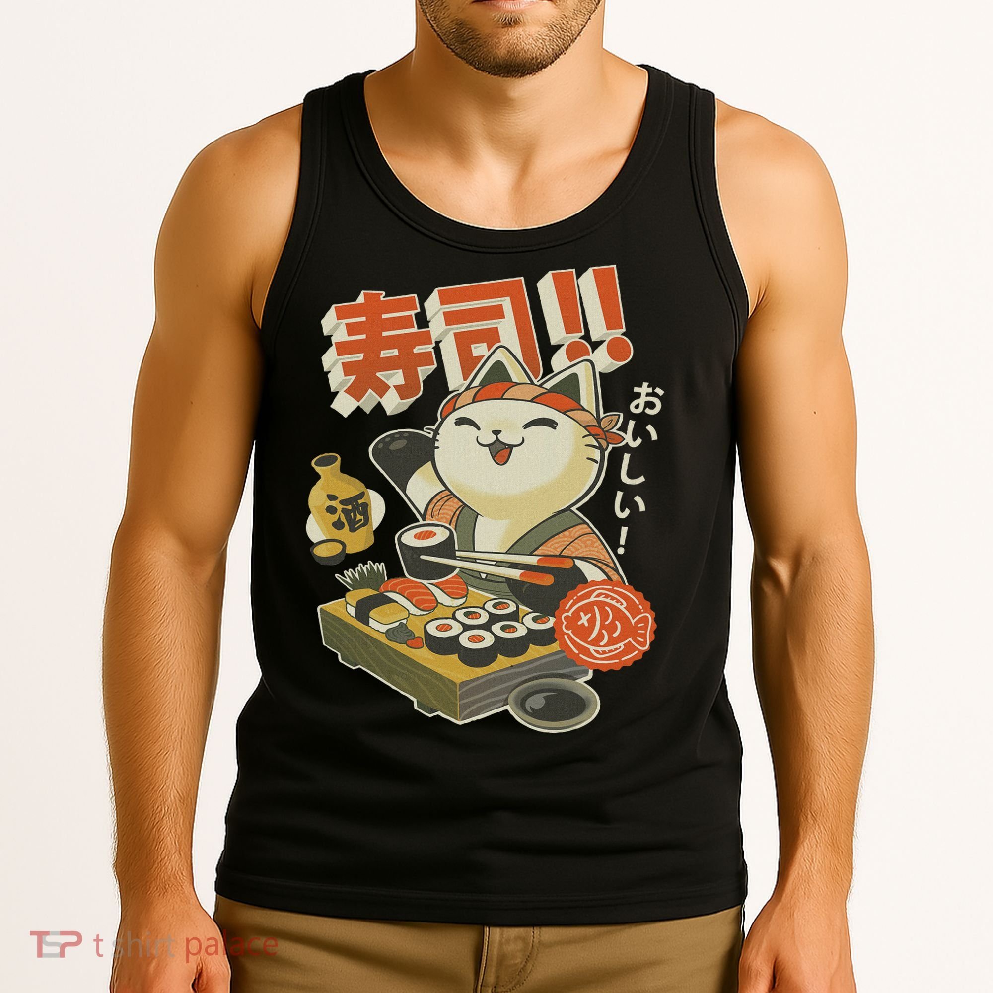 Funny Sushi Cat Chef Tank Top