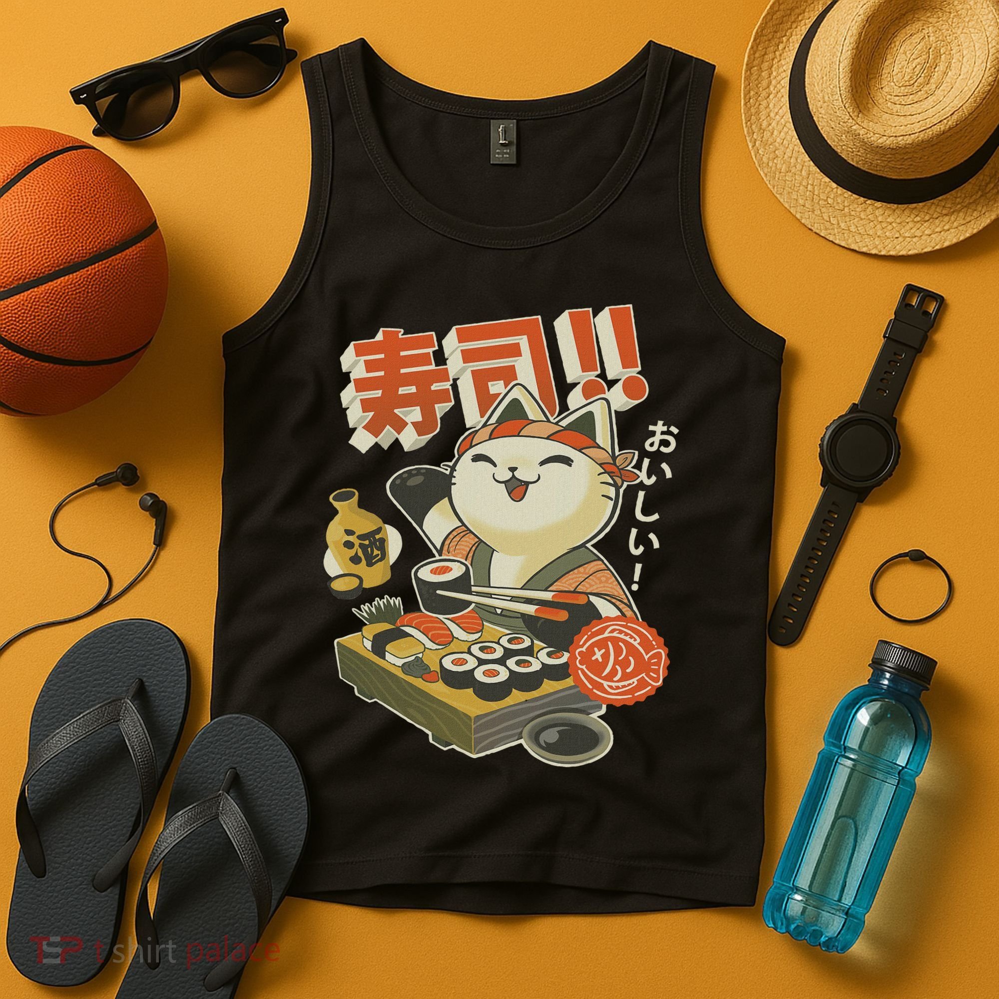 Funny Sushi Cat Chef Tank Top