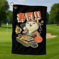 Funny Sushi Cat Chef Golf Towel thumb 1