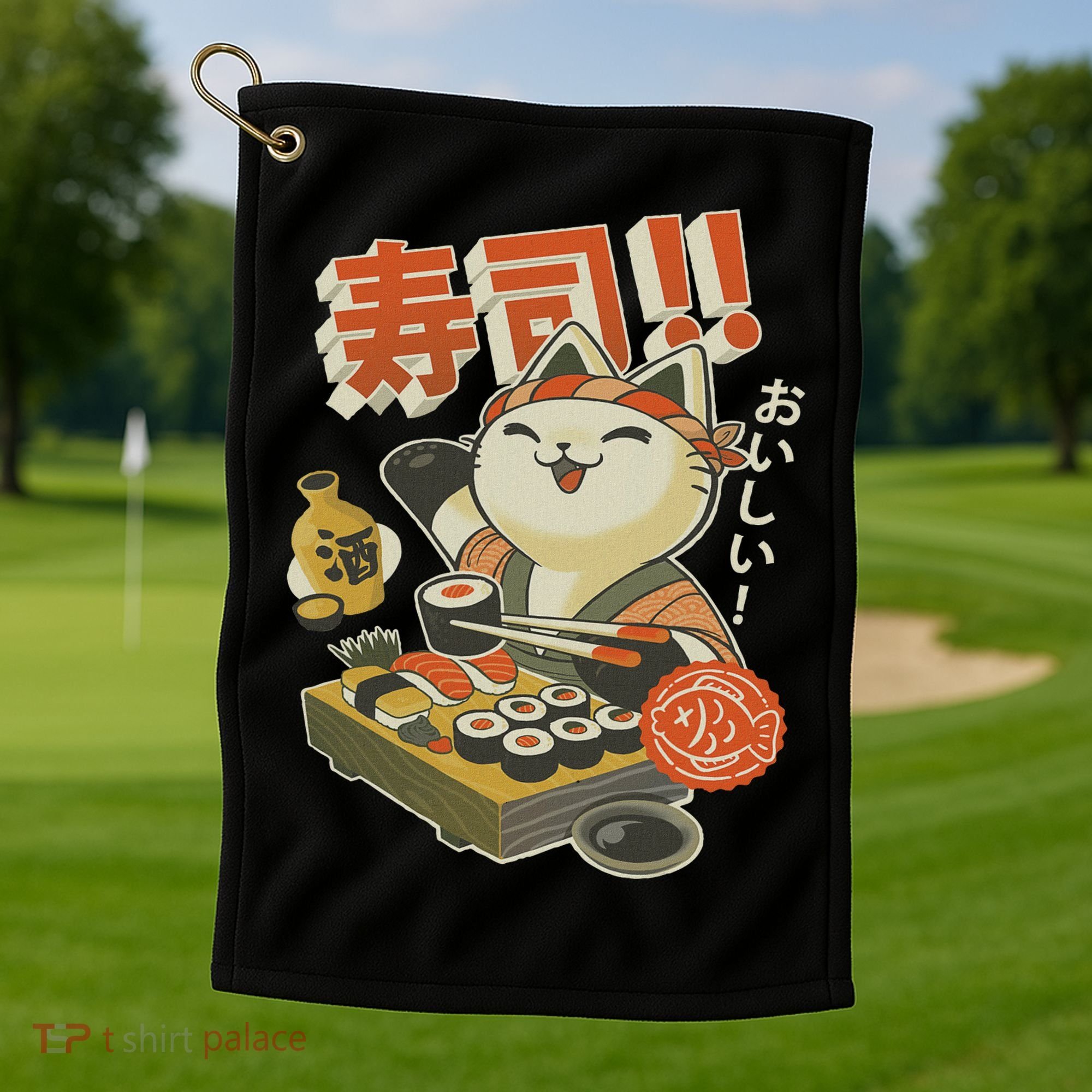 Funny Sushi Cat Chef Golf Towel