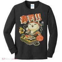 Funny Sushi Cat Chef Kids Long Sleeve Shirt thumb 0