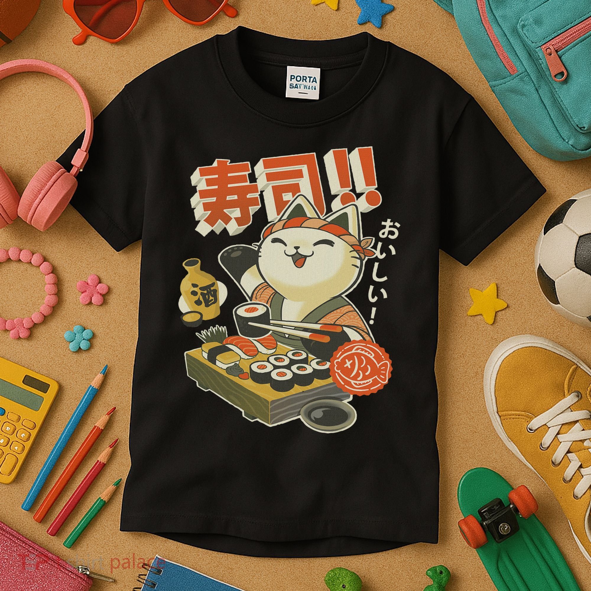 Funny Sushi Cat Chef Kids T-Shirt