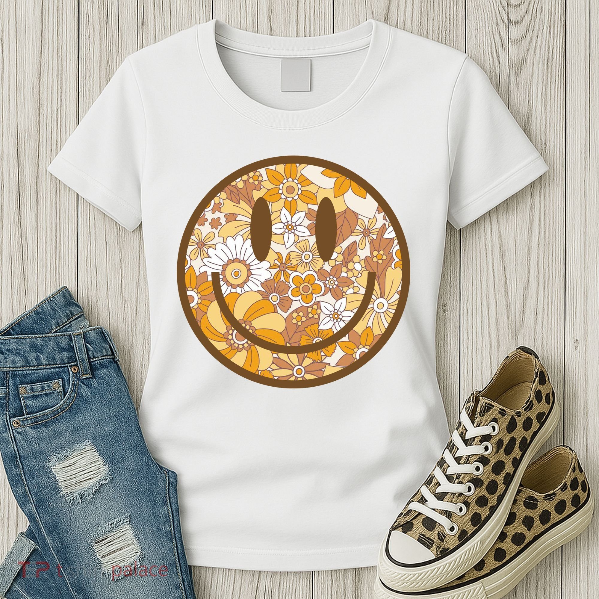 Floral Smiley Cute Gift Women's T-Shirt