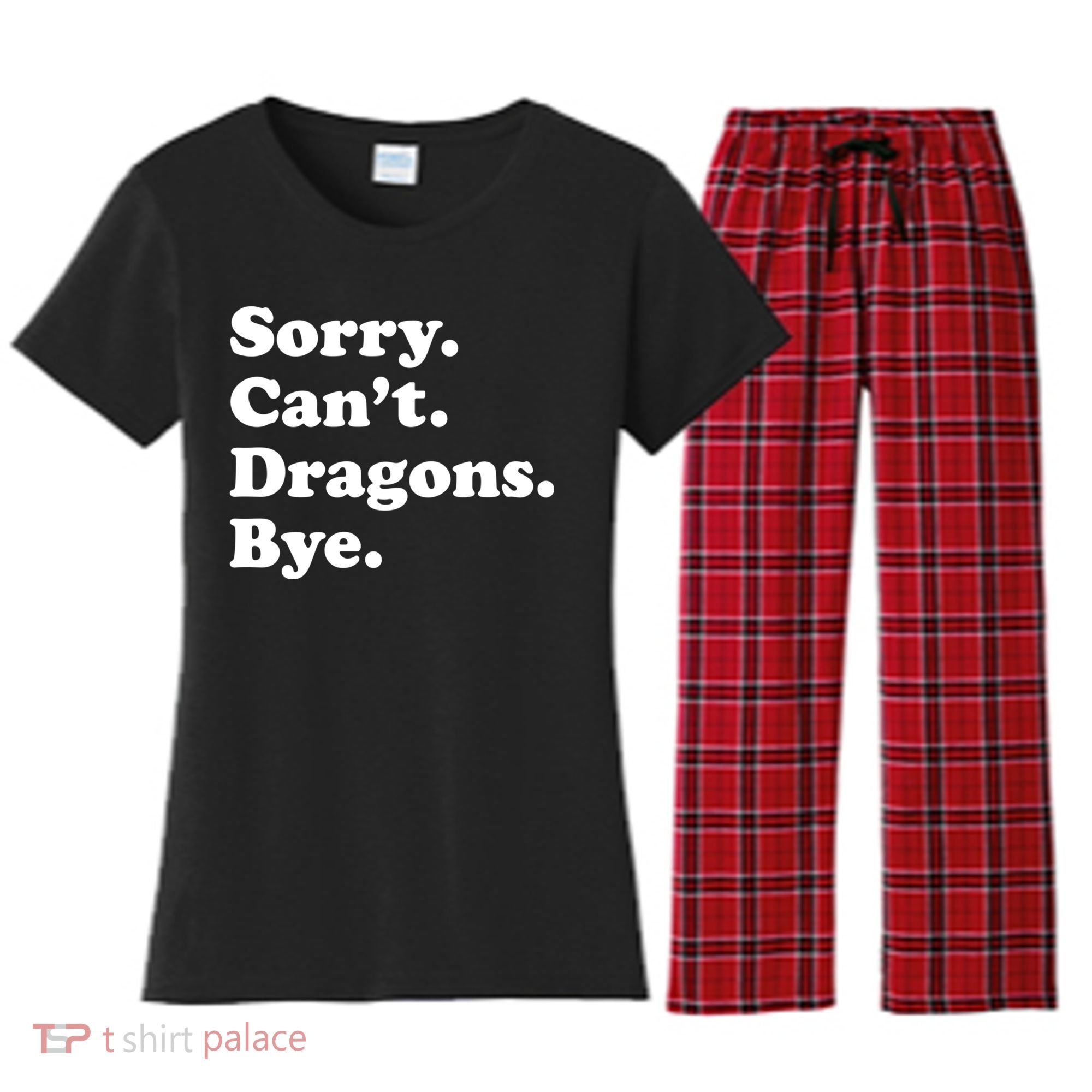 Funny Sorry Cant Dragons Bye Funny Dragon Gift Women's Flannel Pajama Set
