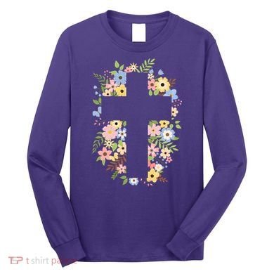 Floral Spring Cross Christianity Long Sleeve Shirt