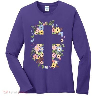 Floral Spring Cross Christianity Women's Long Sleeve Shirt