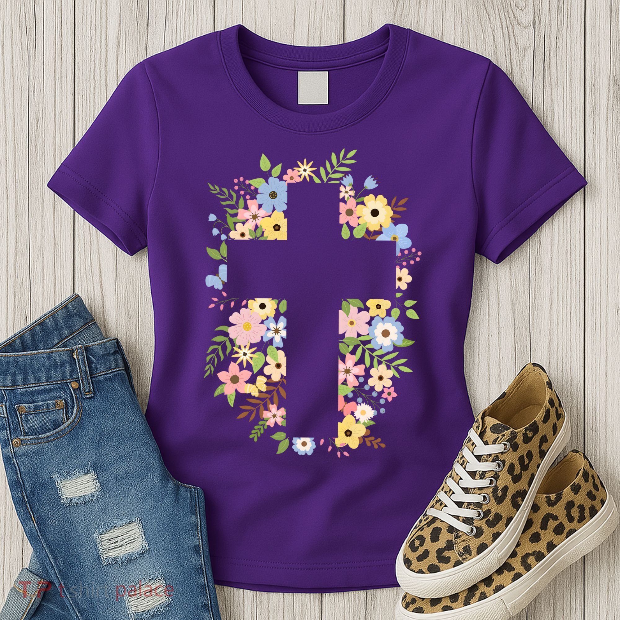 Floral Spring Cross Christianity Women's T-Shirt