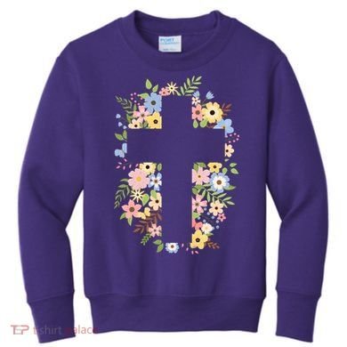 Floral Spring Cross Christianity Kids Sweatshirt