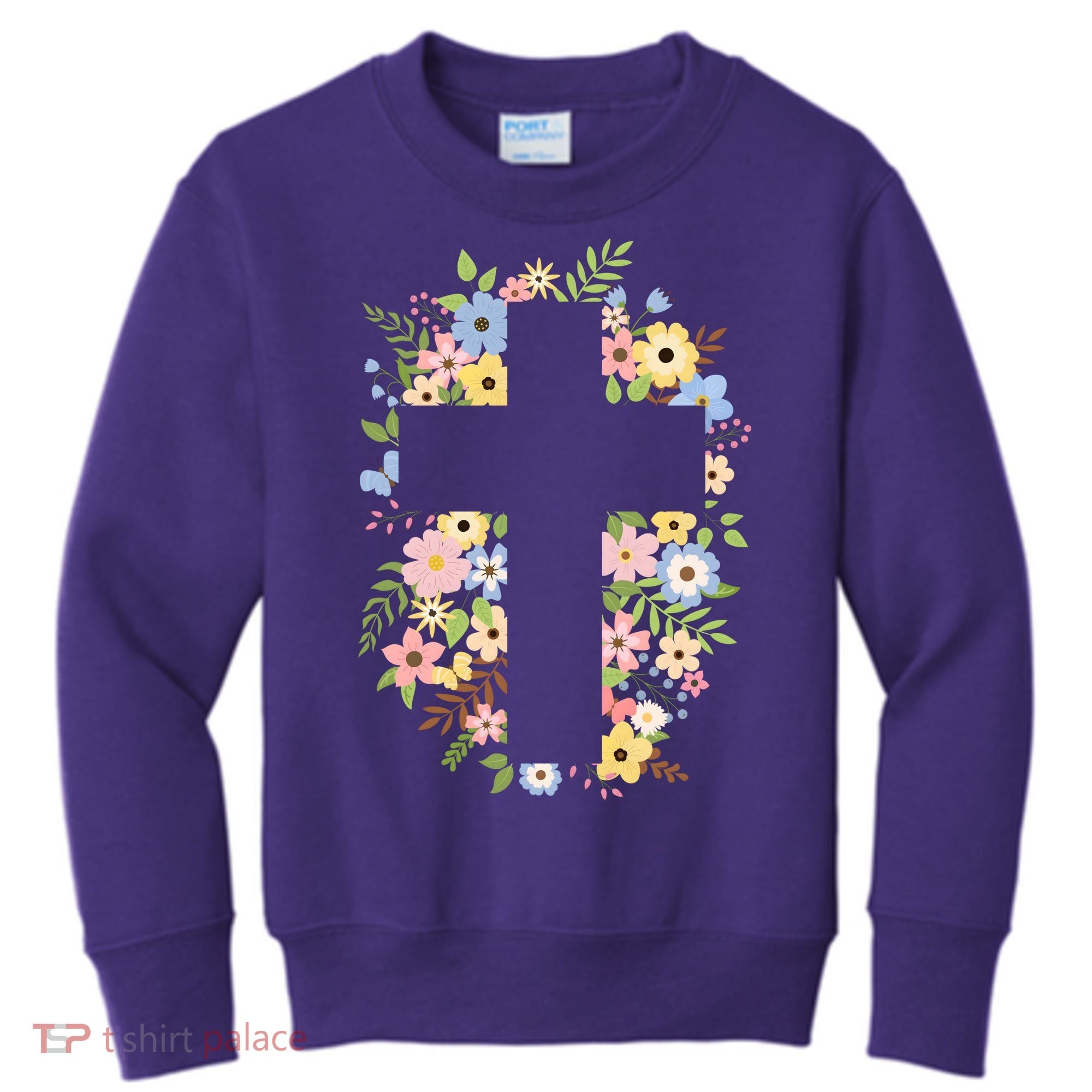 Floral Spring Cross Christianity Kids Sweatshirt
