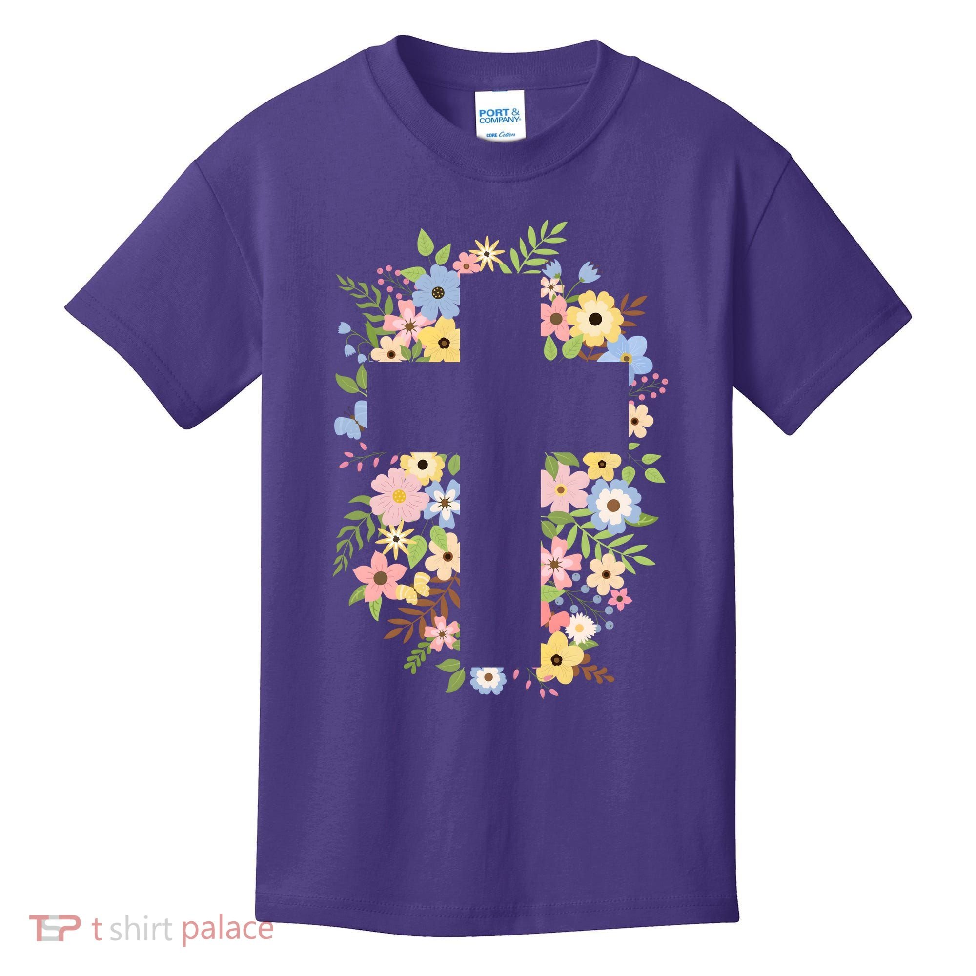 Floral Spring Cross Christianity Kids T-Shirt