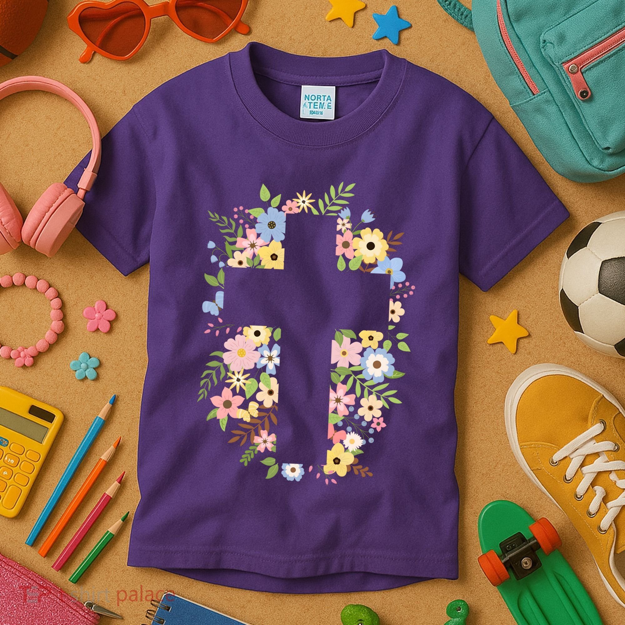 Floral Spring Cross Christianity Kids T-Shirt