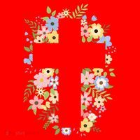 Floral Spring Cross Christianity Santa Hat thumb 1