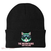 Funny Skiing Cat The Meowtains Are Calling Ski Beanie thumb 0